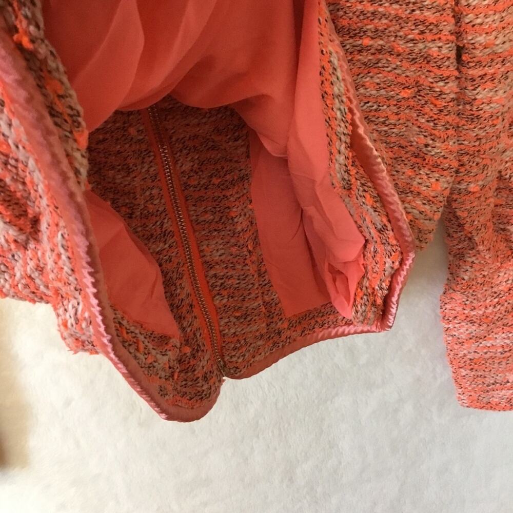 Orange Vintage Tweed Long Sleeve Front Zip-Up Detail Jacket With Pockets - Picture 15 of 16